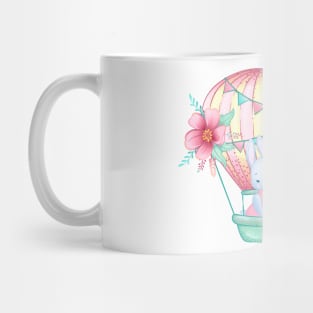 cute bunny on a pink hot air balloon Mug